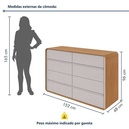 Cômoda 8 Gavetas Loop 152cm Amêndoa Clean/Off White