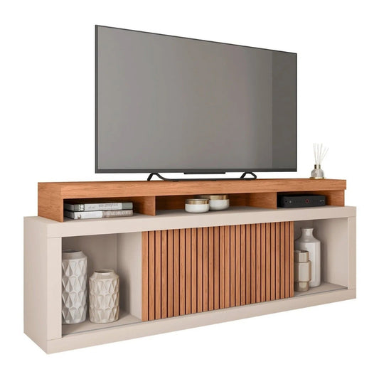 Rack para TV até 75 Polegadas 180cm MDF Freijó e Off White com Frisos Decorativos