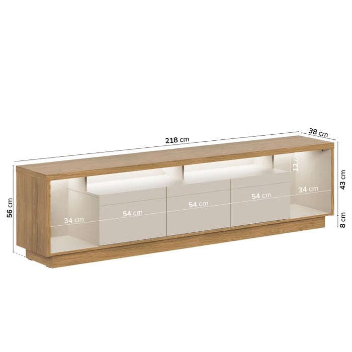 Rack Cronos com LED 218cm para TV até 75" com 3 Portas Nature/Off White