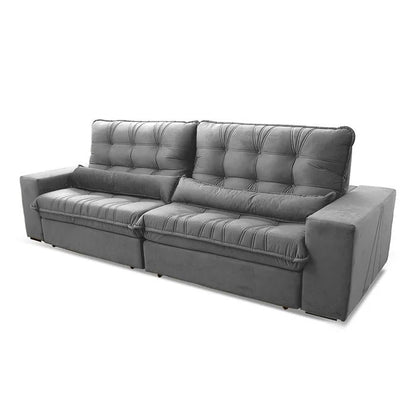 Sofá Retrátil e Reclinável Zurique 2,50m Suede Cinza com Molas e Encosto de 5 Posições