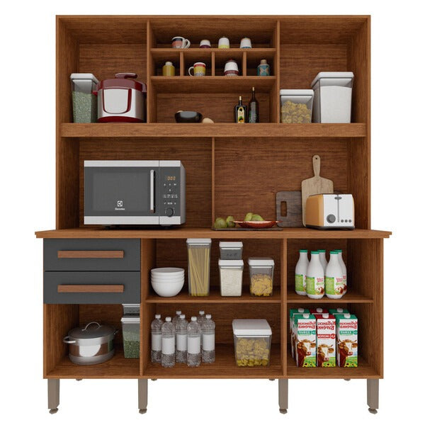 Cozinha Compacta 6 Portas 2 Gavetas com Tampo – Cinamomo e Grafite