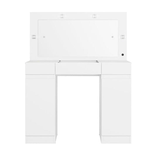 Penteadeira Camarim com Espelho LED, 3 Gavetas, 2 Portas e Nichos Branco