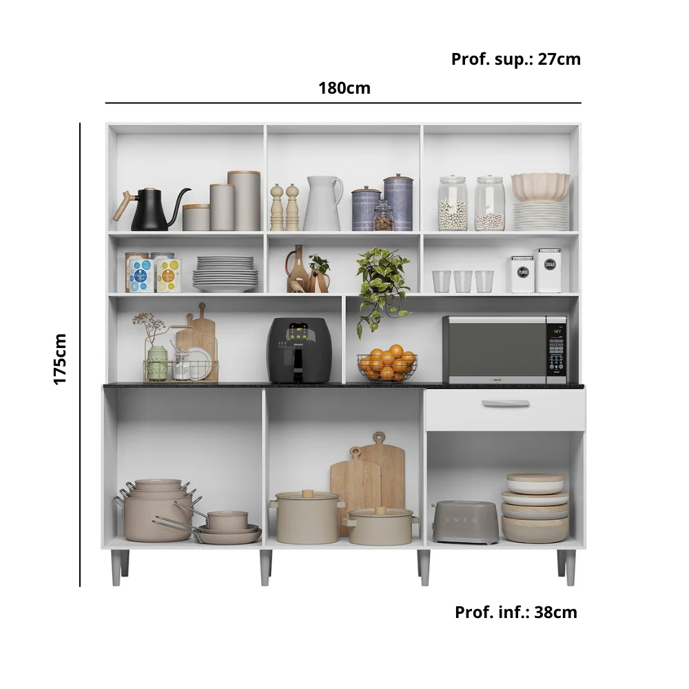 Armário de Cozinha 12 Portas 1 Gaveta com Vidro – Branco