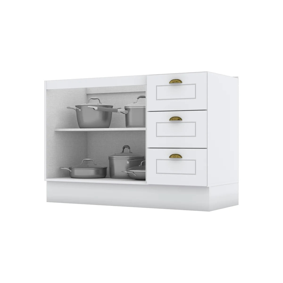 Balcão de Cozinha 2 Portas e 3 Gavetas 120cm Branco HP – Estilo Americano