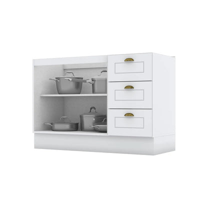 Balcão de Cozinha 2 Portas e 3 Gavetas 120cm Branco HP – Estilo Americano