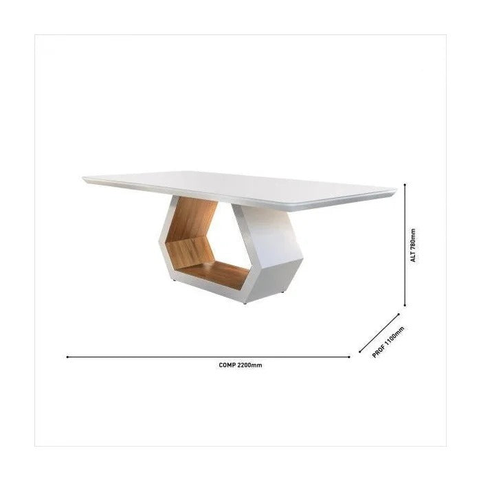 Mesa de Jantar Madeira Maciça 220cm com Vidro e 8 Cadeiras Estofadas