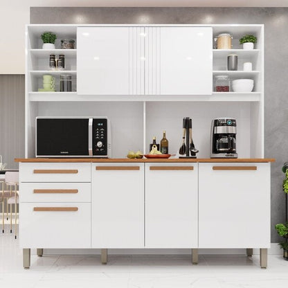 Cozinha Compacta 6 Portas 2 Gavetas com Tampo – Branco Neve