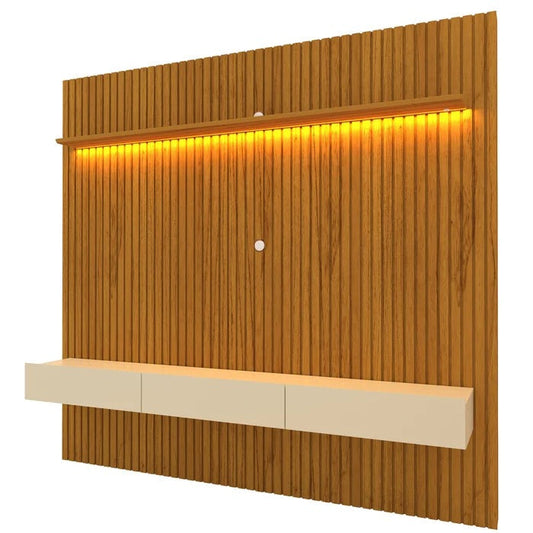 Painel Ripado para TV até 90 Polegadas 229cm com LED e 3 Gavetas MDF