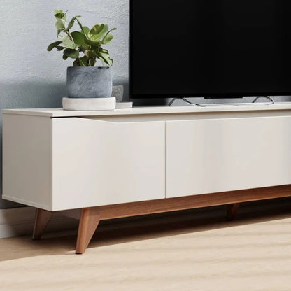 Rack para TV até 75 Polegadas Off White e Natural 220cm com Pés Palito