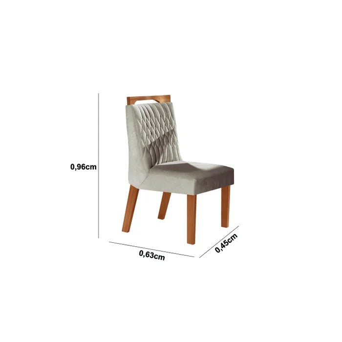 Mesa de Jantar com Vidro e 6 Cadeiras Estofadas Cinamomo/Off White