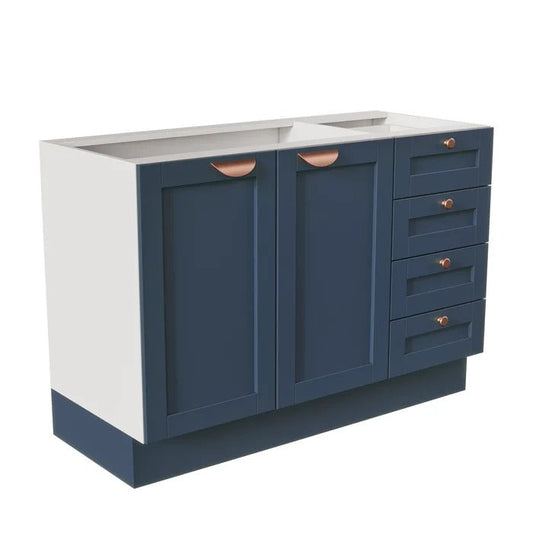 Balcão para Pia 120cm sem Tampo Branco/Azul com Gaveta e Portas Soft Close