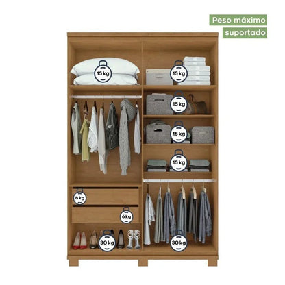 Guarda-Roupa Solteiro 4 Portas 2 Gavetas MDF Amêndoa Clean com Branco Alonzo