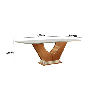 Mesa de Jantar com Vidro e 6 Cadeiras Estofadas Cinamomo/Off White