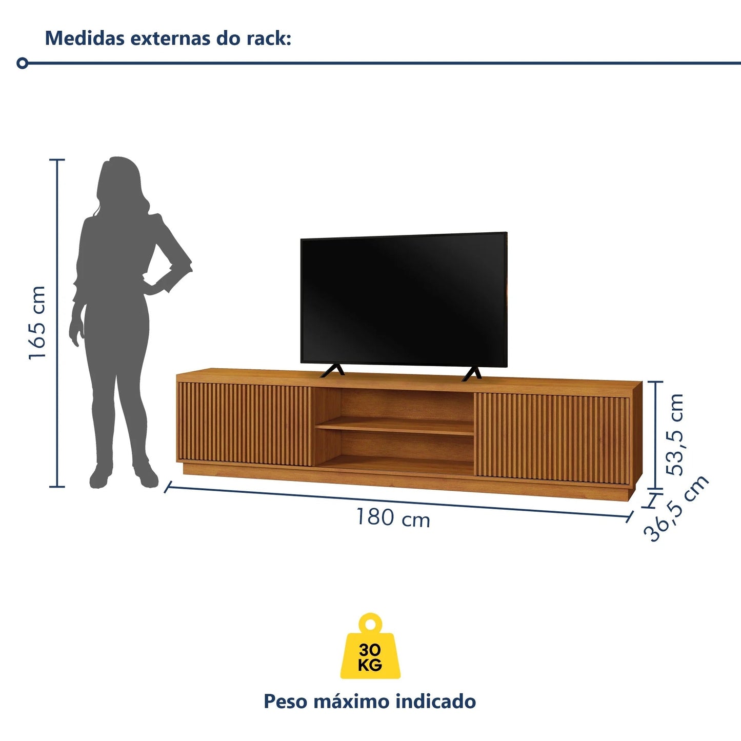 Rack de MDF Ripado 180cm para TV até 75" com 2 Portas Logan