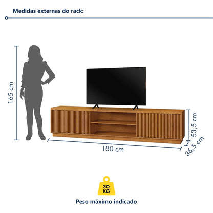 Rack de MDF Ripado 180cm para TV até 75" com 2 Portas Logan