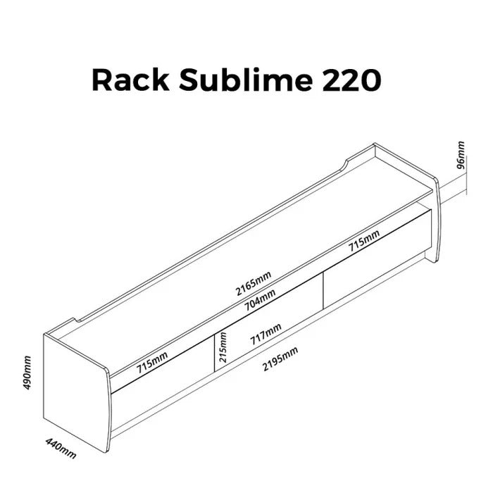 Rack Sublime 220cm com 3 Gavetas e 3 Nichos para TV até 90" Off White/Naturale