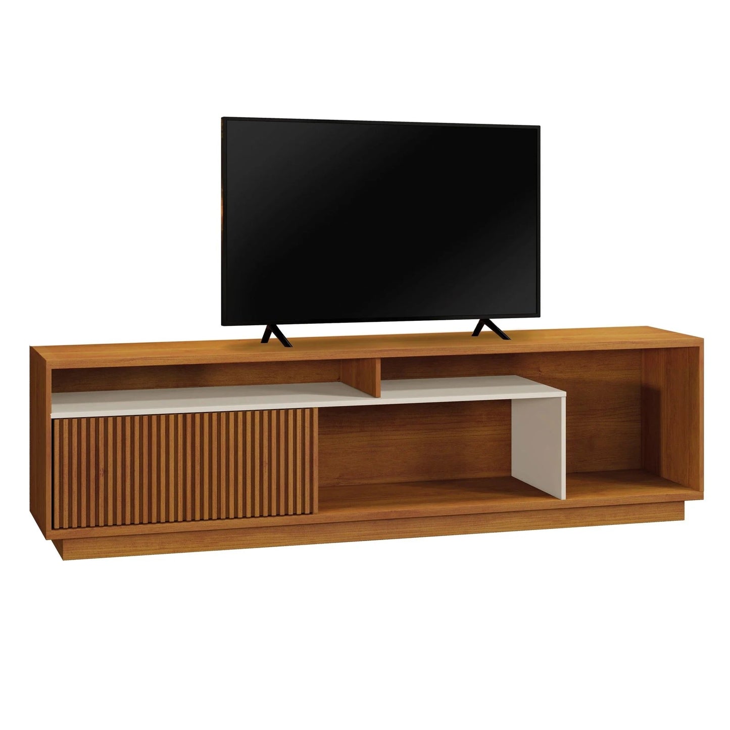 Rack para TV até 75 Polegadas 200cm MDF Naturalle e Off White com Porta Ripada