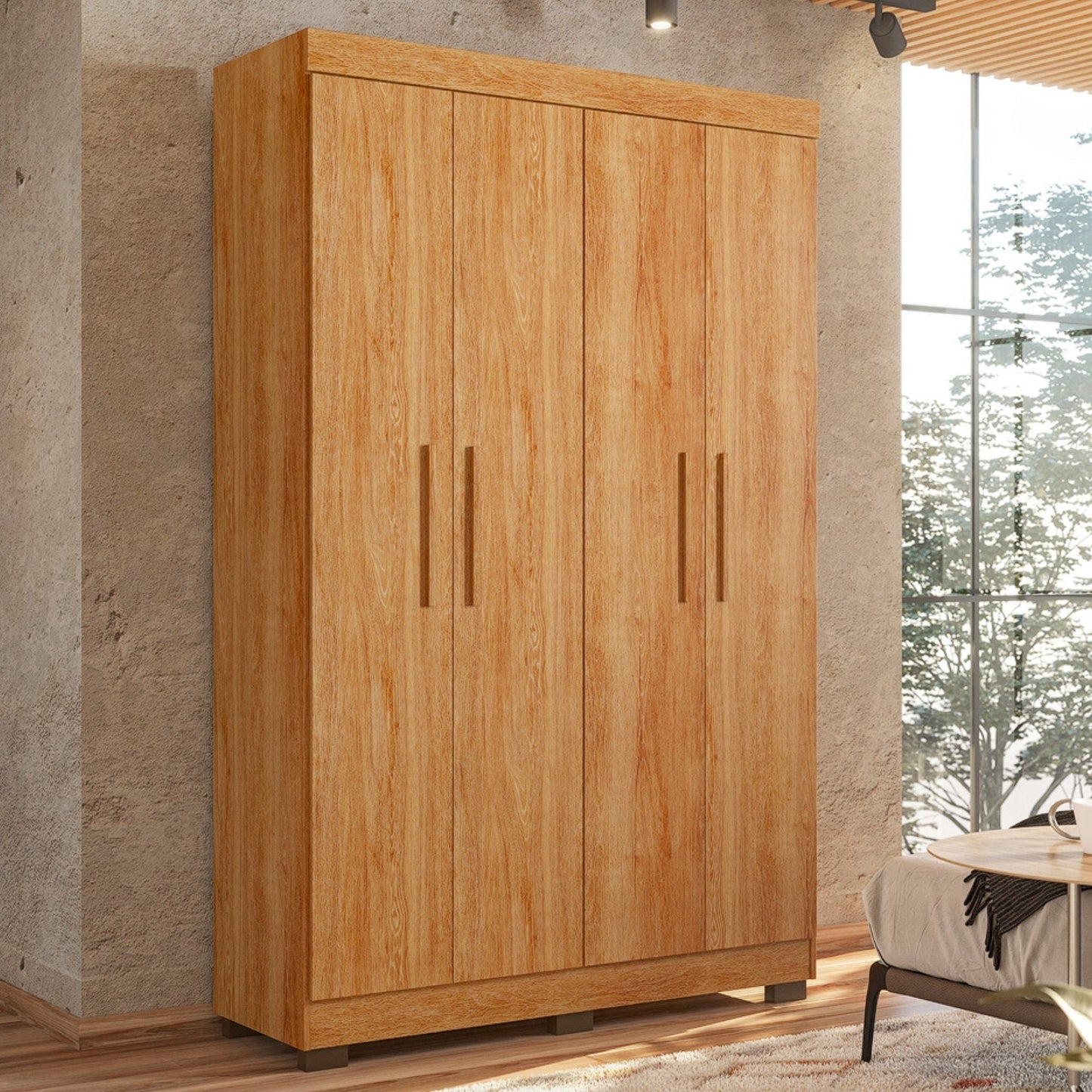 Guarda-Roupa Solteiro 4 Portas 3 Gavetas MDF Marrom Flórida