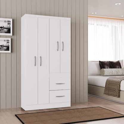 Guarda-Roupa Solteiro 4 Portas 2 Gavetas MDP Branco Brilho Milão