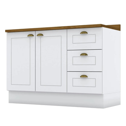 Balcão de Cozinha 2 Portas e 3 Gavetas 120cm Branco HP – Estilo Americano