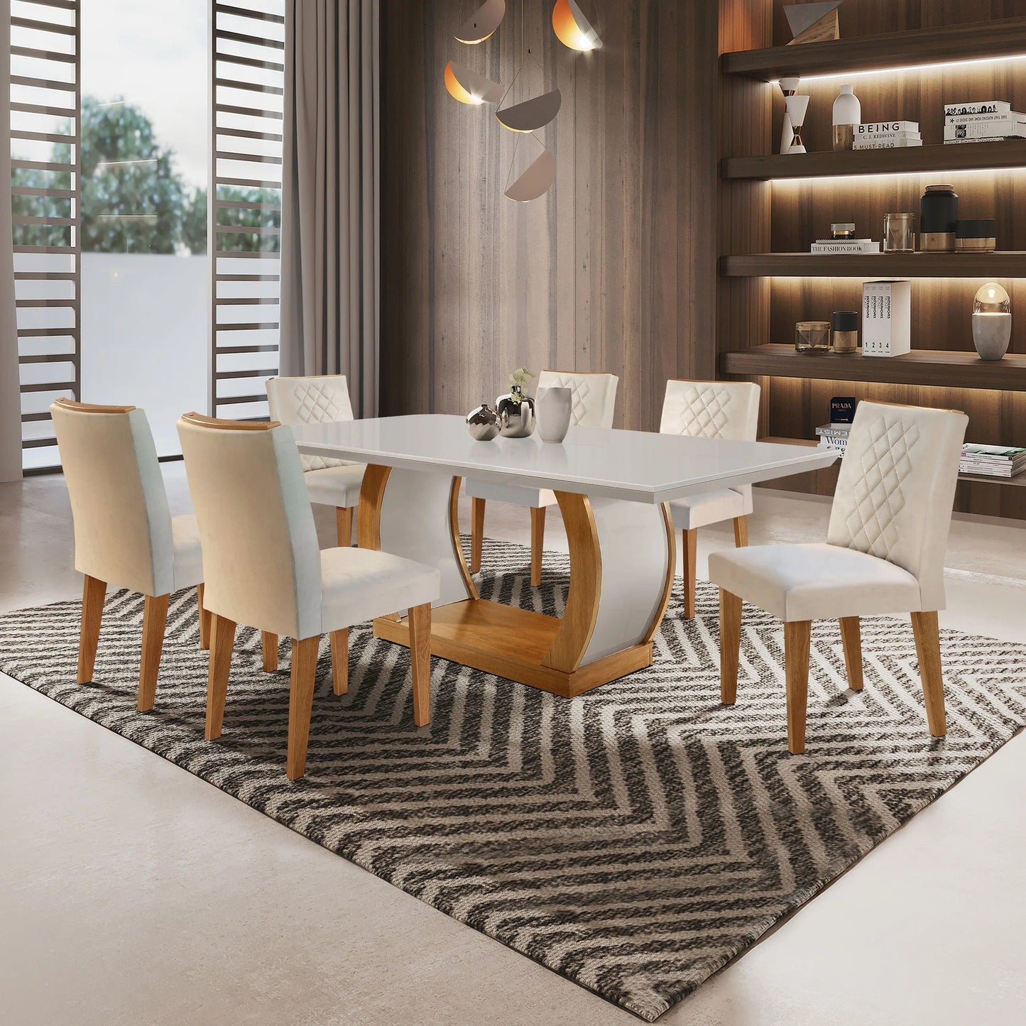 Mesa de Jantar MDF 180cm com 6 Cadeiras Estofadas Animalle Chocolate