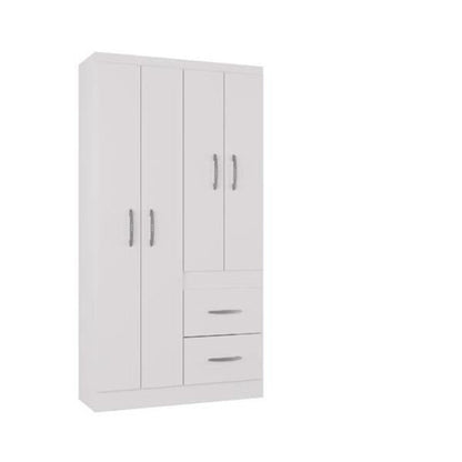 Guarda-Roupa Solteiro 4 Portas 2 Gavetas MDP Branco Brilho Milão