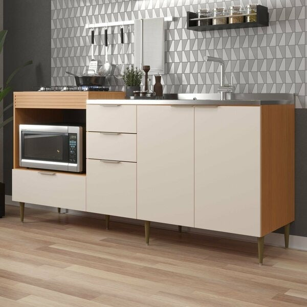 Balcão para Pia ou Cooktop 190cm com 4 Portas e 2 Gavetas Angelin Premium/Off White