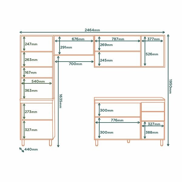 Cozinha Compacta 11 Portas 2 Gavetas com Vidro – Sinai e Branco