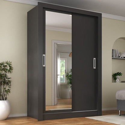 Guarda-Roupa Solteiro 2 Portas de Correr com Espelho MDP Preto Fosco Liz