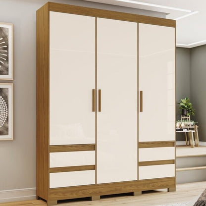 Guarda-Roupa Solteiro 3 Portas 4 Gavetas MDP Nature Off White Lema