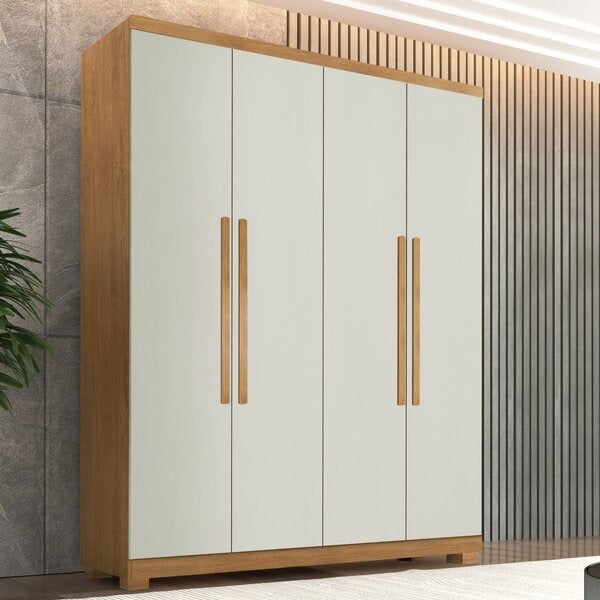 Guarda-Roupa Solteiro 4 Portas 3 Gavetas MDF Imbuia Off White Amsterdã