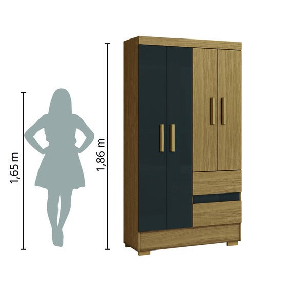 Guarda-Roupa Solteiro com 4 Portas e 2 Gavetas – Atacama/Grafite