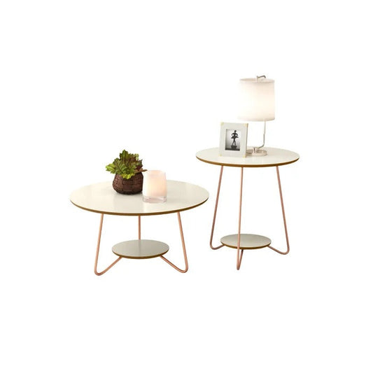 Conjunto Mesas de Centro e Apoio MDF Off White com Pés Metálicos