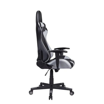 Cadeira Gamer Reclinável em Couro PU Preto e Cinza com Apoio Lombar e Cervical