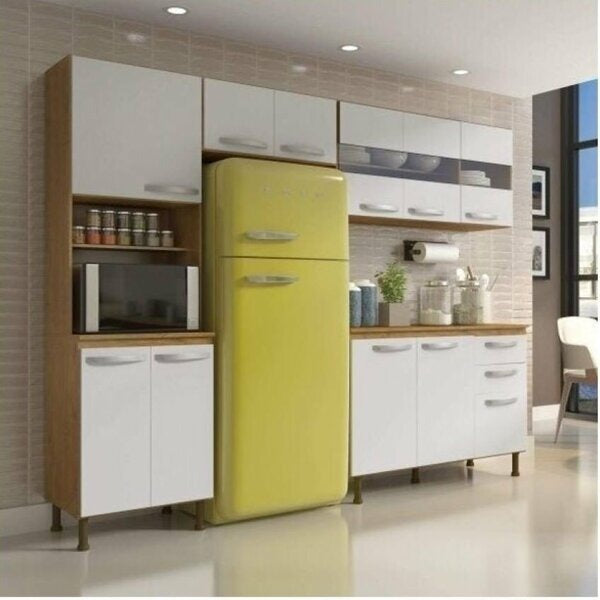 Cozinha Compacta 11 Portas 2 Gavetas com Vidro – Sinai e Branco