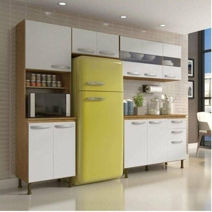 Cozinha Compacta 11 Portas 2 Gavetas com Vidro – Sinai e Branco
