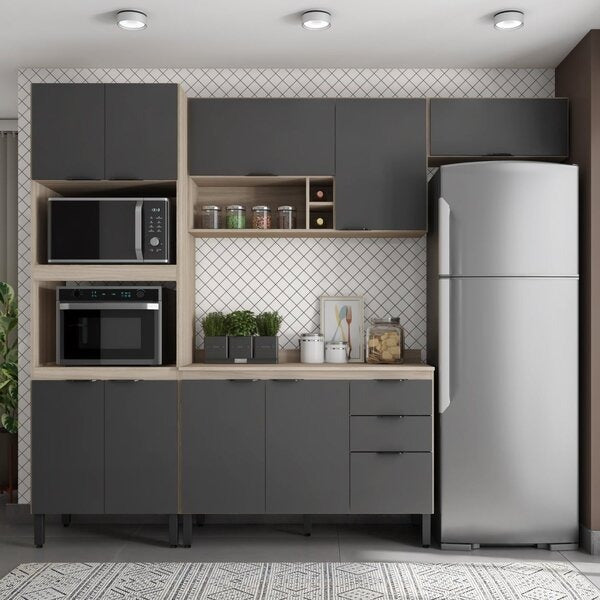 Cozinha Compacta 10 Portas 2 Gavetas com Torre Quente – Avena Touch e Grafito