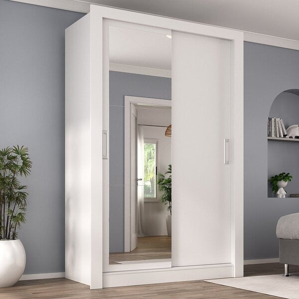 Guarda-Roupa Solteiro 2 Portas de Correr com Espelho MDP Branco Fosco Liz