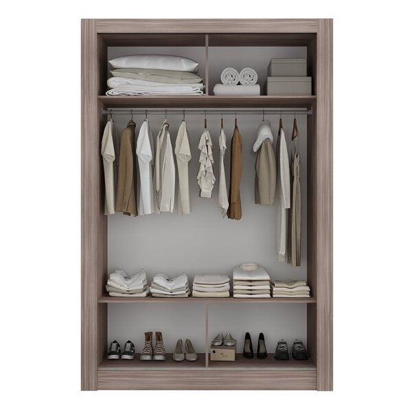 Guarda-Roupa Solteiro 2 Portas de Correr com Espelho MDP Castanho Off White Liz