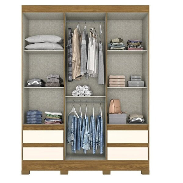 Guarda-Roupa Solteiro 3 Portas 4 Gavetas MDP Nature Off White Lema