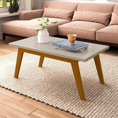 Mesa de Centro Retangular MDF Off White com Tampo de 25 mm