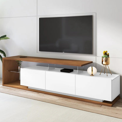Rack Nápoles 217cm com 3 Portas Basculantes e Prateleira de Vidro para TV até 60" Cedro/Branco