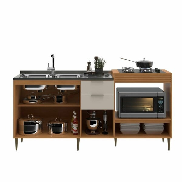 Balcão para Pia ou Cooktop 190cm com 4 Portas e 2 Gavetas Angelin Premium/Off White