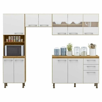Cozinha Compacta 11 Portas 2 Gavetas com Vidro – Sinai e Branco