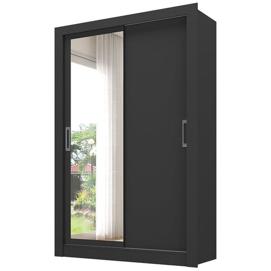 Guarda-Roupa Solteiro 2 Portas de Correr com Espelho MDP Preto Fosco Liz