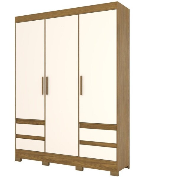 Guarda-Roupa Solteiro 3 Portas 4 Gavetas MDP Nature Off White Lema