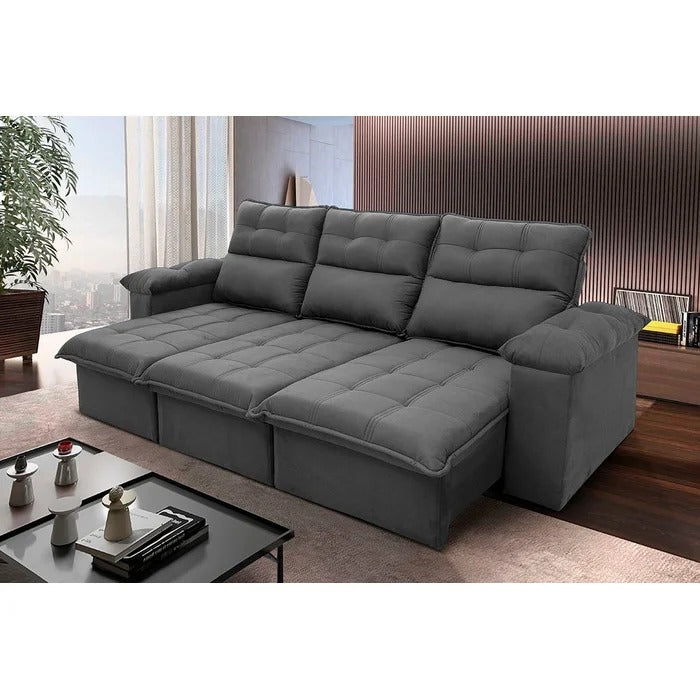 Sofá Retrátil e Reclinável 4 Lugares 2,30m Suede Cinza com Molas