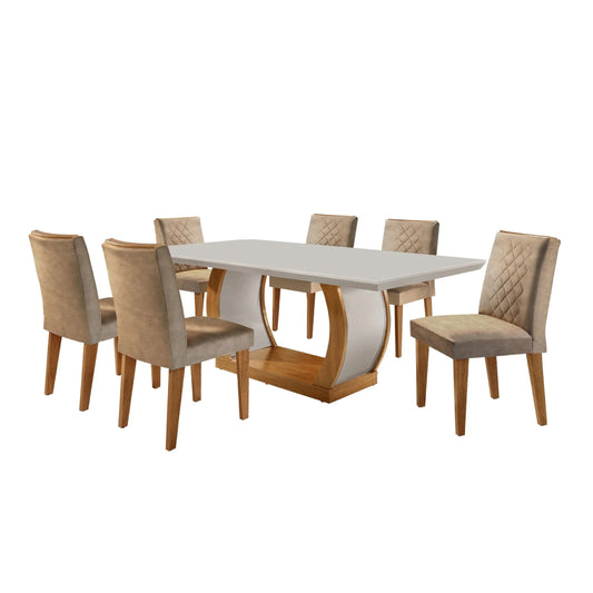Mesa de Jantar MDF 180cm com 6 Cadeiras Estofadas Animalle Chocolate
