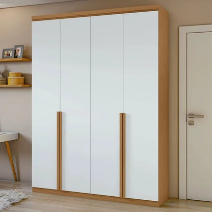 Guarda-Roupa Solteiro 4 Portas 2 Gavetas MDF Amêndoa Clean com Branco Alonzo