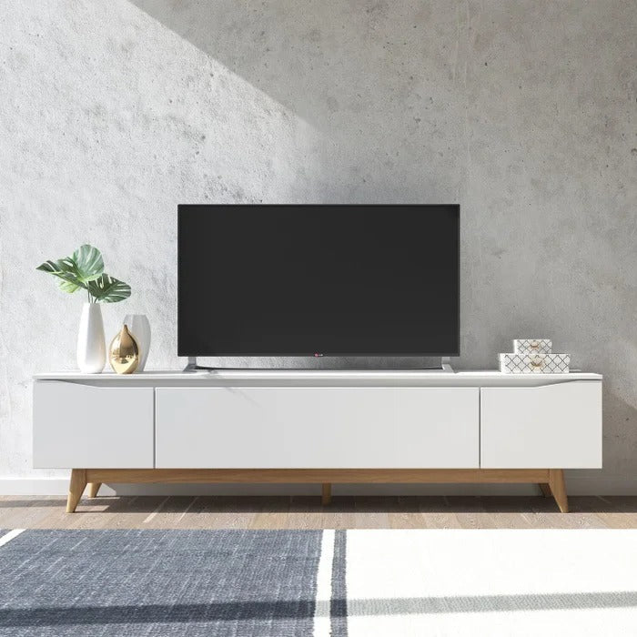 Rack para TV até 75 Polegadas Off White e Natural 220cm com Pés Palito